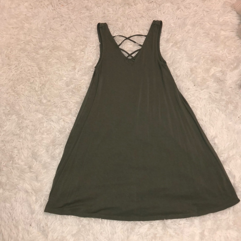 Army green tie up dress